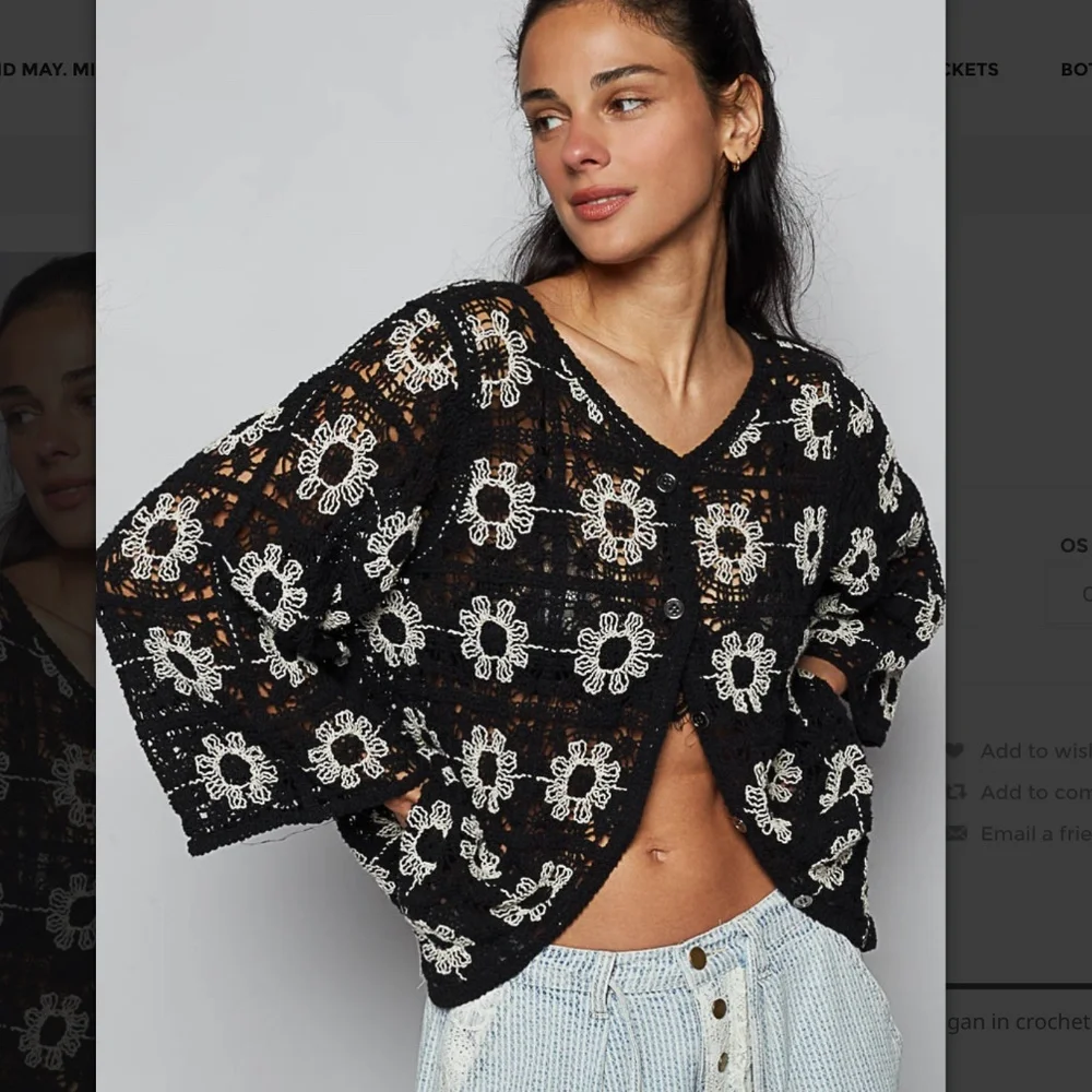 ☀️ POL “ Bullhead City “ POL Crochet Cardigan with Embroidery Detail